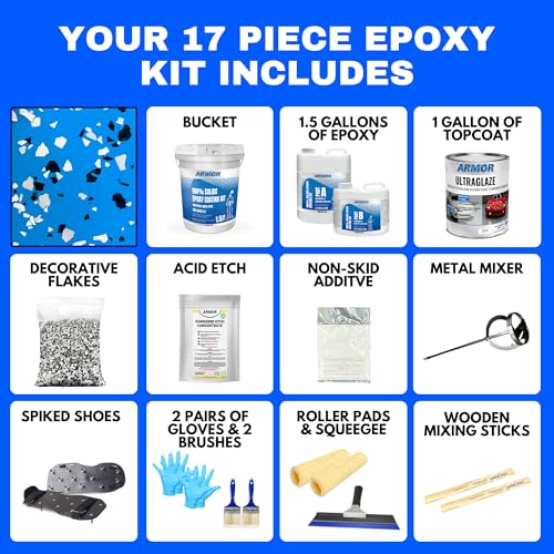 Garage Epoxy Floor Kit 100% Solids 2 Part Coating with UltraGlaze Topcoat, Blue, 300 Sq Ft G29167