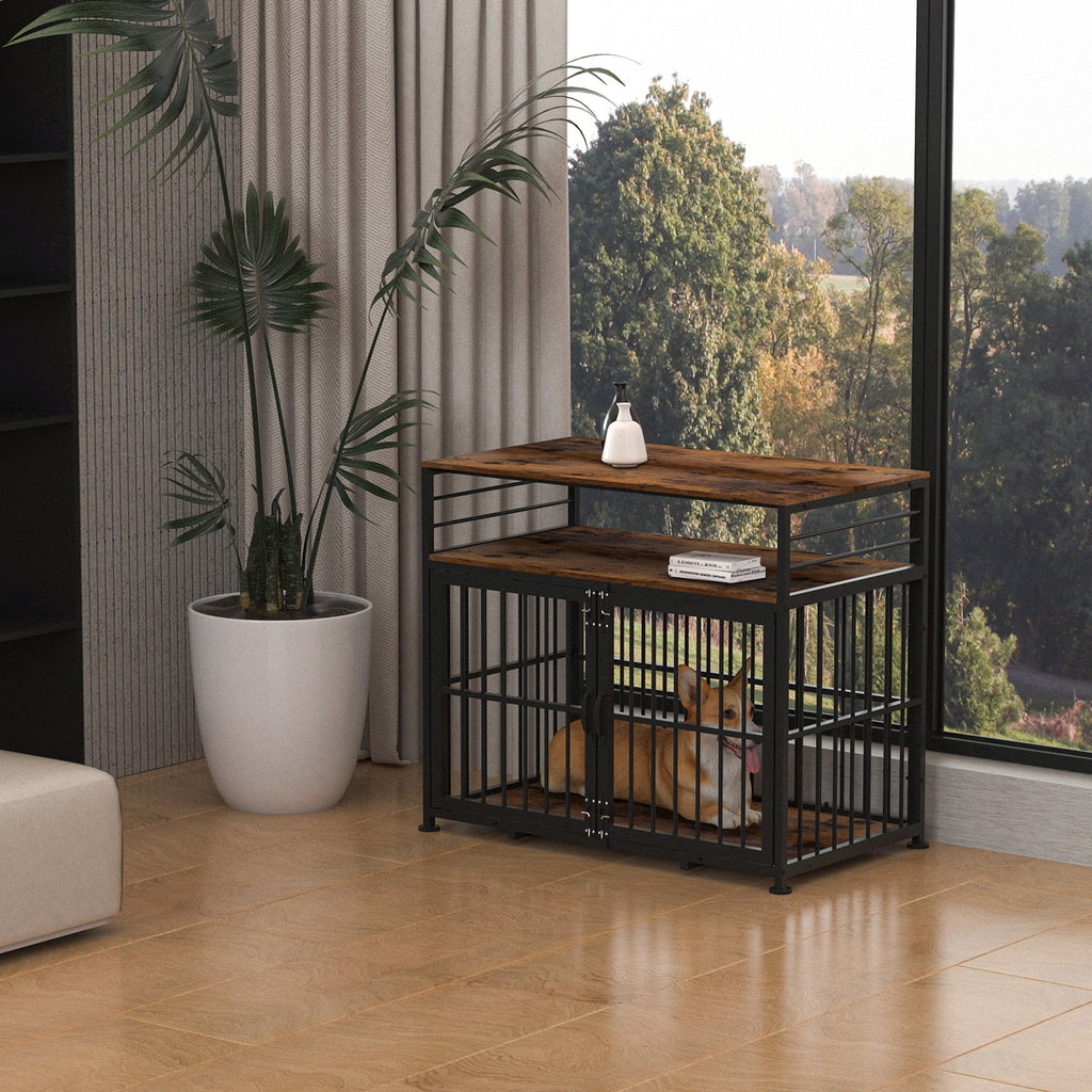 NBTiger Dog Crate Furniture with Storage Shelf, Wooden Pet Kennel, 40" Brown D31916