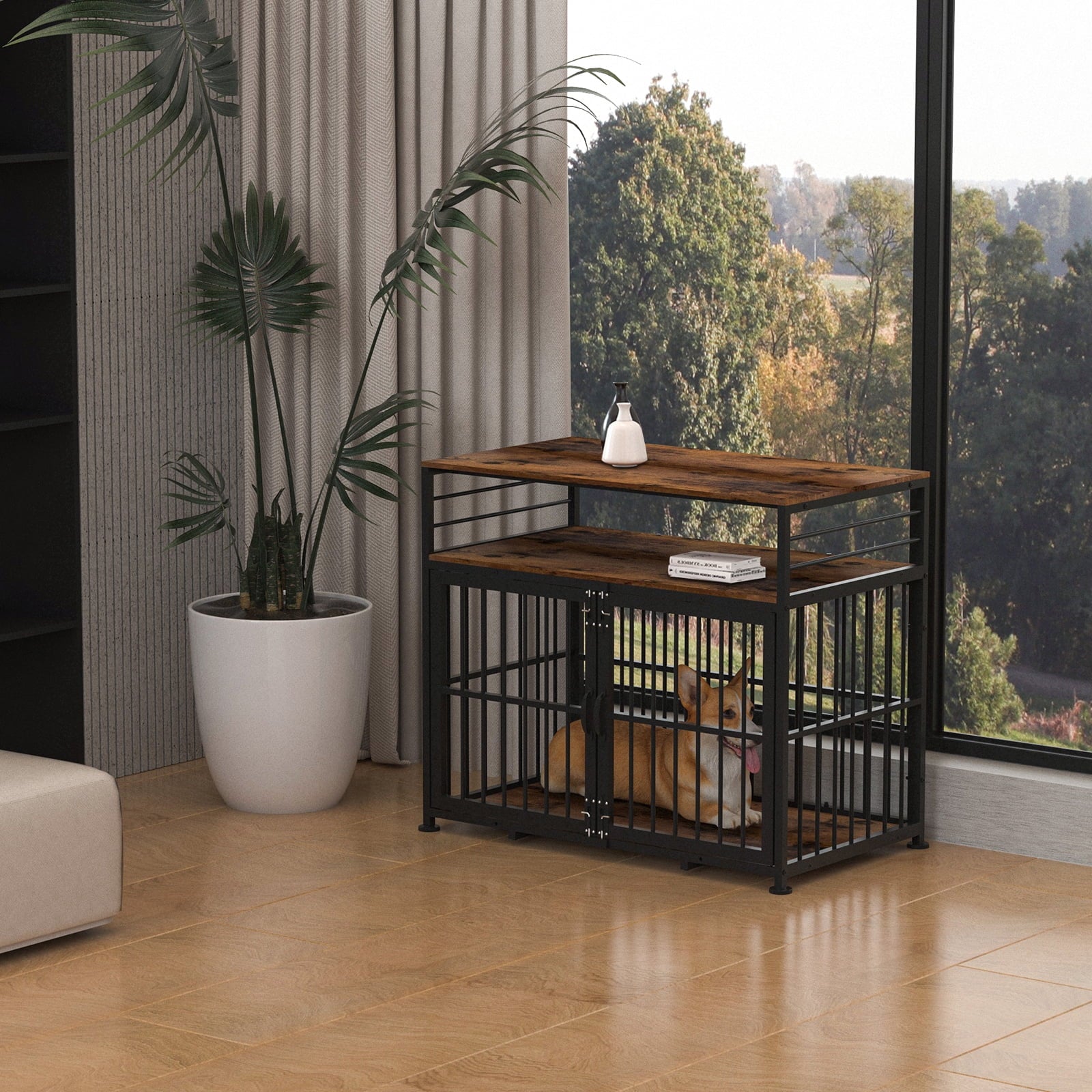 NBTiger Dog Crate Furniture with Storage Shelf, Wooden Pet Kennel, 40" Brown D31916