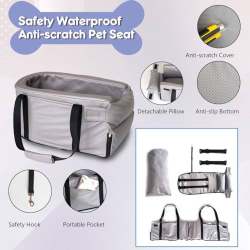 Petgrow Small Dog Car Seat Center Console, Waterproof Leather, Grey N4988