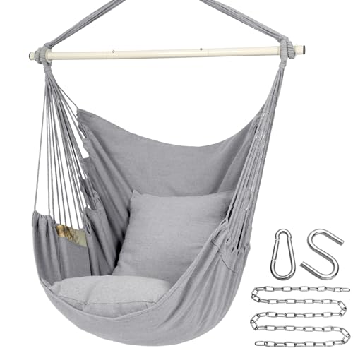 Y-STOP Hammock Chair Hanging Rope Swing with 2 Cushions, Beige I74503