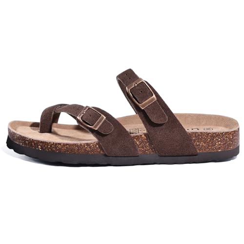 Litfun Women's Suede Cork Footbed Sandals with Adjustable Buckle R84792