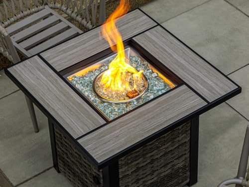 30" Propane Fire Pit Table with Ceramic Top, 50000 BTU, Outdoor Gas Firepit with Lid & Glass Rock Y964
