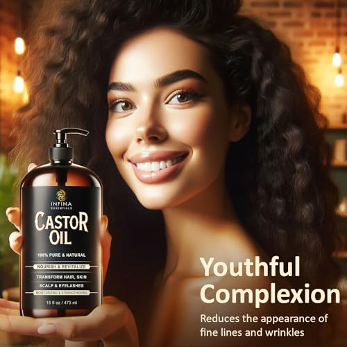 Pure Castor Oil Cold Pressed Hexane Free - Glass Bottle, 16 fl oz I96091