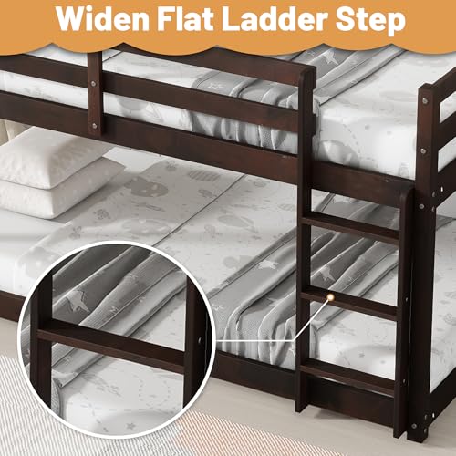 Twin Over Twin Wood Bunk Bed with Ladder and Guardrails for Kids P604