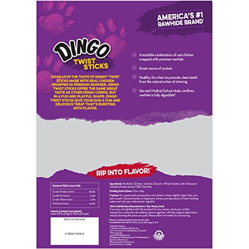 Dingo Twist Sticks 50 Count, Rawhide for Dogs with Real Chicken S6998