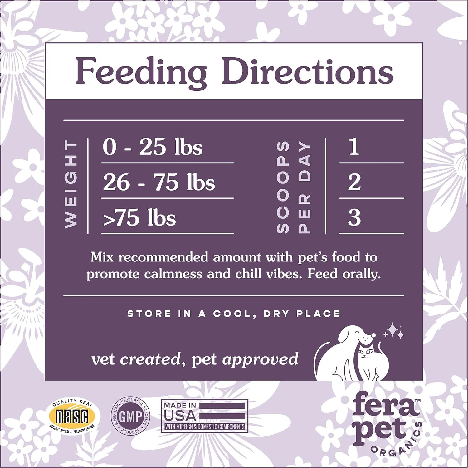 Fera Pets Calming Supplement for Dogs & Cats, Vet Created, GABA & Ashwagandha, 60 Scoops W32394