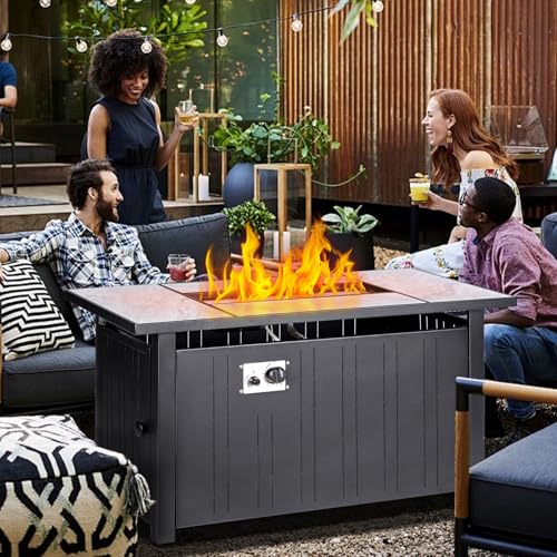 30" Propane Fire Pit Table with Ceramic Top, 50000 BTU, Outdoor Gas Firepit with Lid & Glass Rock Y964