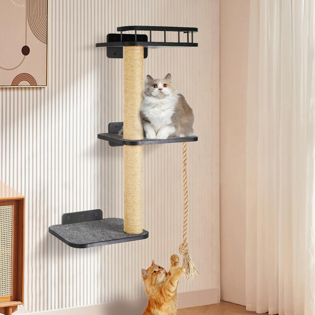 Wall-Mounted Cat Shelves 3-Tier Cat Tower with Scratching Post T619