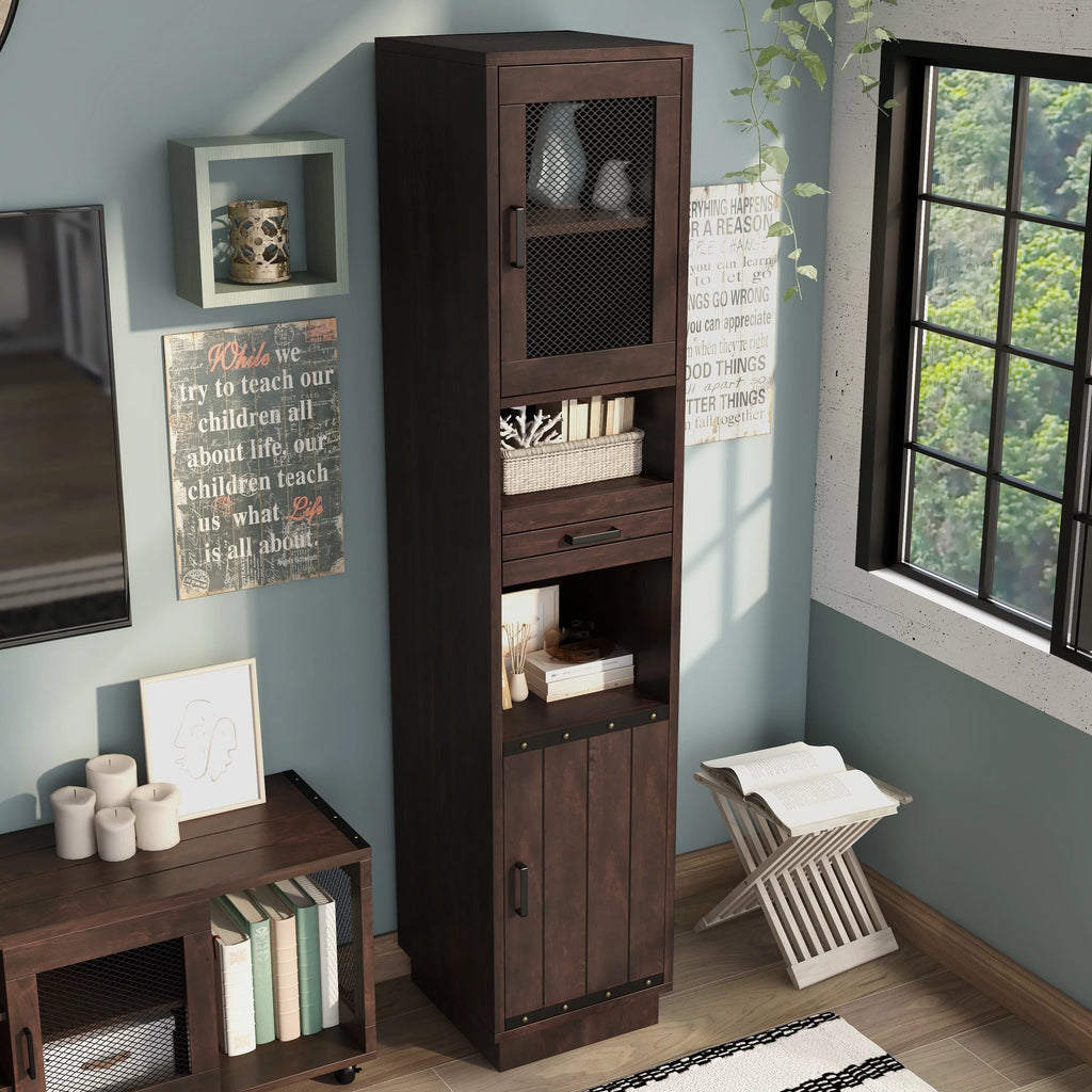 Furniture of America Hury Farmhouse Walnut Multi-Storage TV Tower P477386