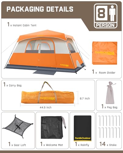 Fanttik Outdoor Camping Tent 4/6/8/10 Person Instant Cabin with Rainfly & Carry Bag G367