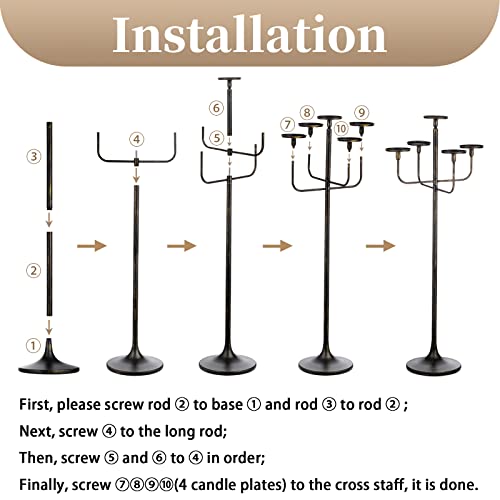 Sziqiqi Black 5-Arm Floor Candelabra 48 Inch Tall Candle Holder N478591