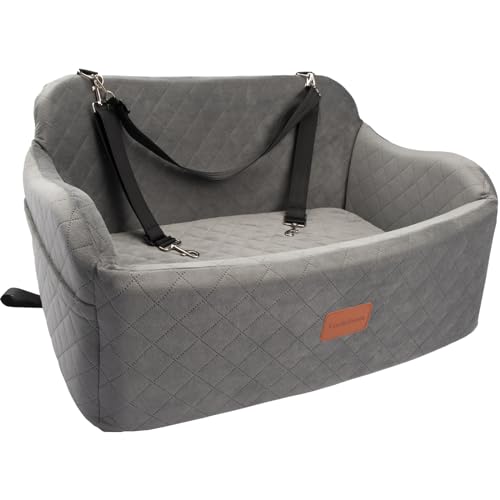 Large Dog Booster Car Seat,Memory Foam Cushion Car Seat for 2 Small Dogs,Comfy Pet Portable Car Bed with 2 Storage Pockets and 2 Clip On Safety Leashes,Easy to Install(Black, Large)