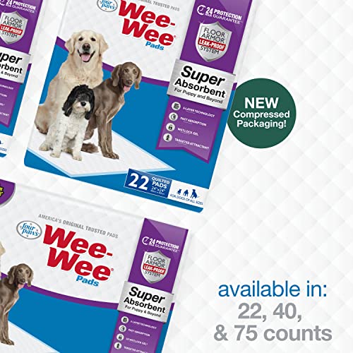 Four Paws Wee-Wee Super Absorbent Pee Pads for Dogs, Unscented, 24" x 24" (22 Count) W652