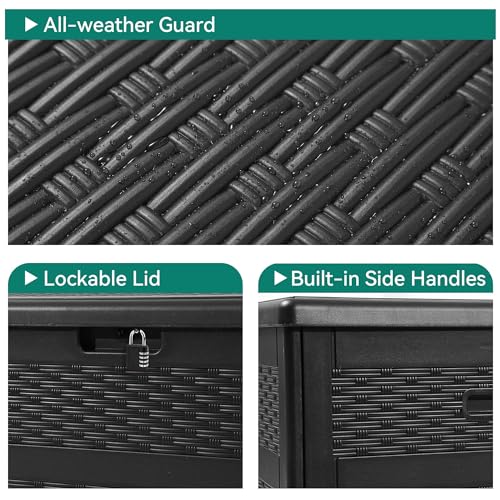 YITAHOME XXL 230 Gallon Deck Box, Double-Wall Resin Rattan Outdoor Storage, Lockable Waterproof (Gray) U617