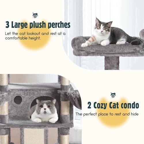HOOMIC 68-Inch Multi-Level Cat Tree Tower for Large Cats, Beige E95340