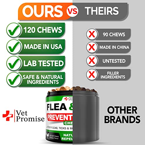 All Natural Flea and Tick Chewables for Dogs - Made in USA - 120 Tablets E29559