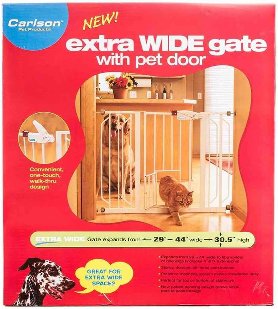 Carlson Pet Gates Extra Wide Walk Thru Gate Extension with Pet Door - 29"-44" Wide x 30.5" High