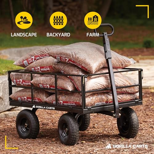 Gorilla Carts Steel Utility Wagon with Removable Side Panels, 1000 lb Capacity, Gray U674568