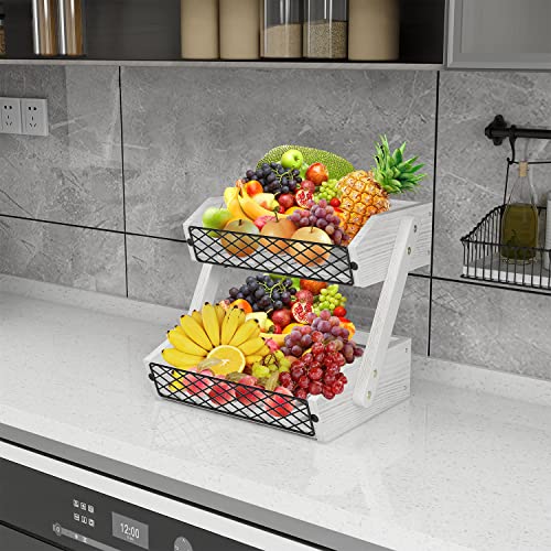 2 Tier Wooden Fruit Basket for Kitchen Countertop F760