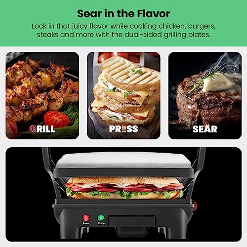 Chefman Panini Press Grill and Gourmet Sandwich Maker, Non-Stick, 4 Slice, Black U13044