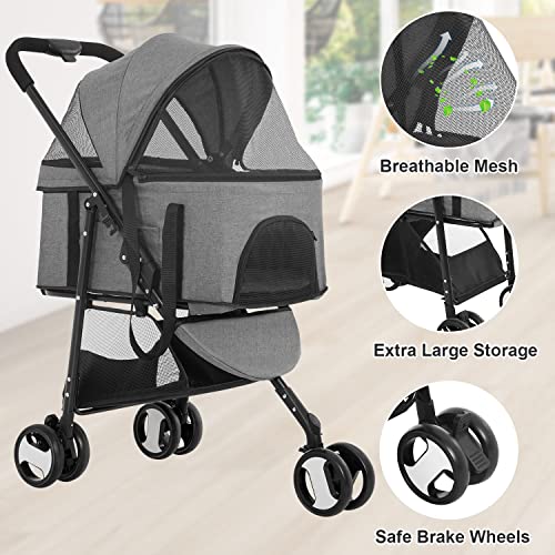 BestPet 3-in-1 Pet Stroller for Small Dogs Cats, Folding Lightweight Travel with Detachable Carrier, Black U7554