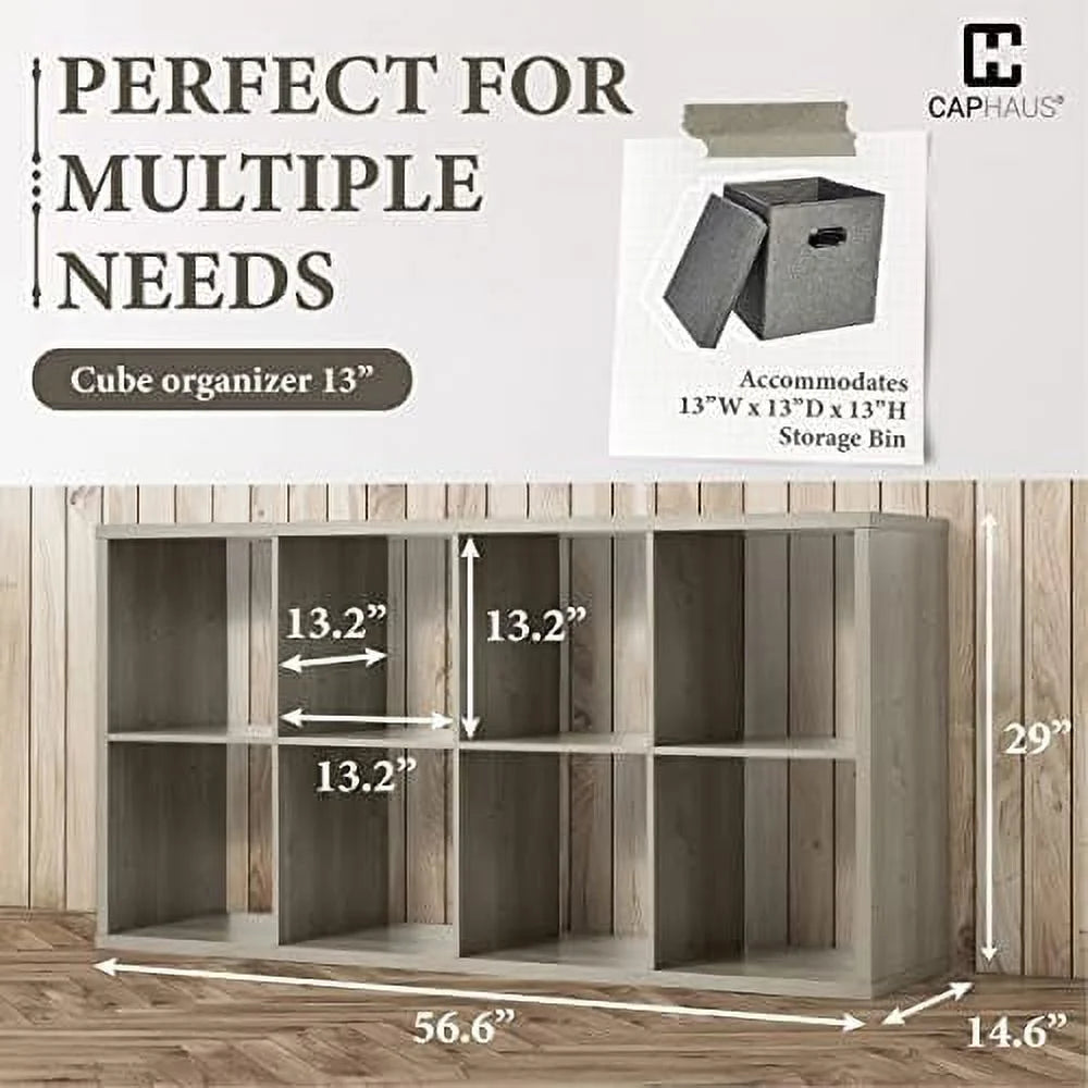 HOOMHIBIU 13-Inch Cube Organizer with Extra Thick Edge, Rustic Grey Oak and White P7187