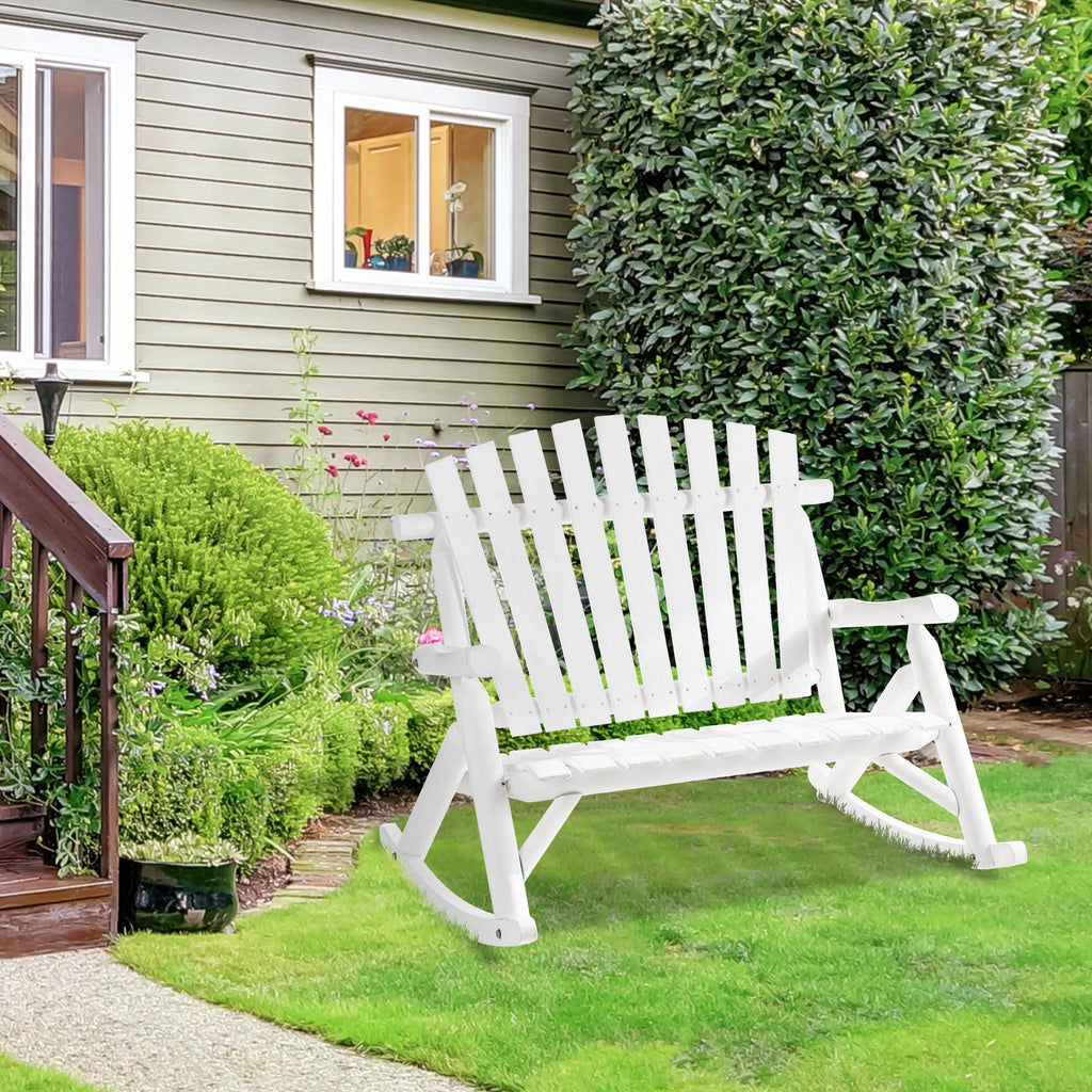 Outsunny 2-Person Wood Adirondack Rocking Chair Y121