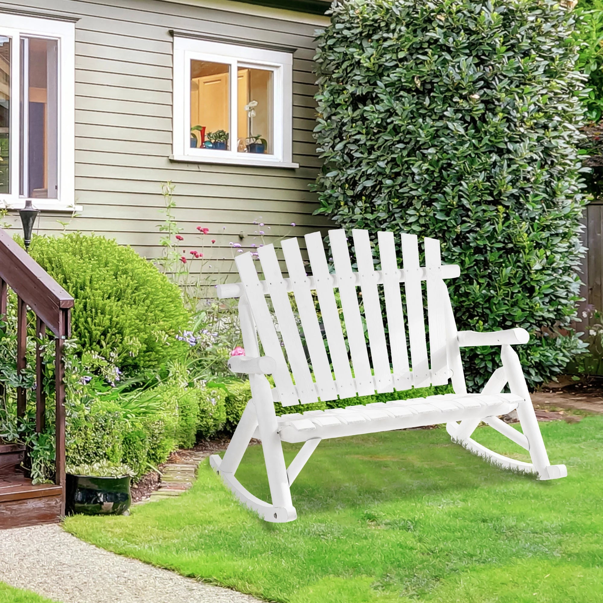 Outsunny 2-Person Wood Adirondack Rocking Chair Y121