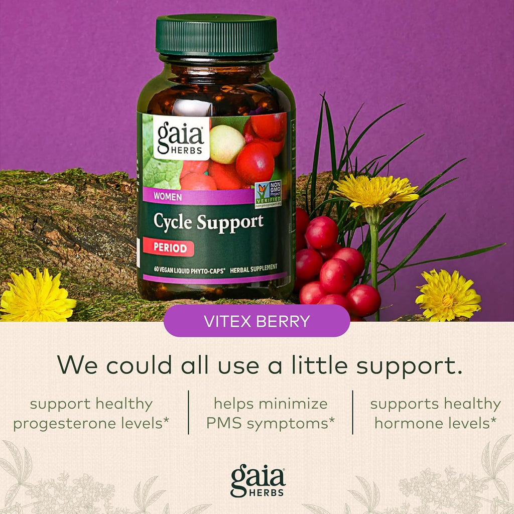 Gaia Herbs Cycle Support Herbal Supplement with Vitex Berry & Schisandra, 60 Vegan Capsules G8927
