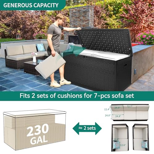 YITAHOME XXL 230 Gallon Deck Box, Double-Wall Resin Rattan Outdoor Storage, Lockable Waterproof (Gray) U617