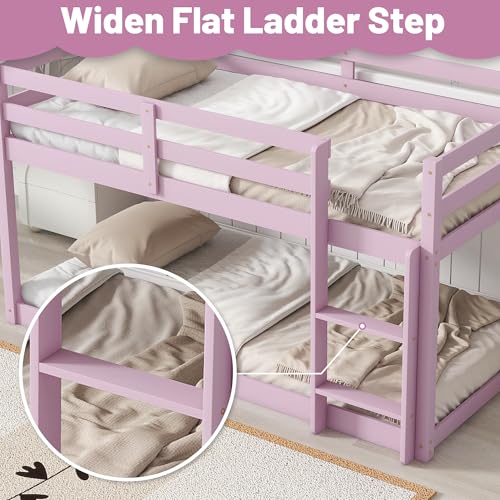 Twin Over Twin Wood Bunk Bed with Ladder and Guardrails for Kids P604