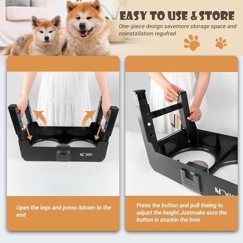 Elevated Slow Feeder Dog Bowls with Stand, 6 Height Adjustable, Stainless Steel, for Large Medium Dogs J17147