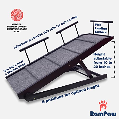 Adjustable Pet Ramp for Dogs and Cats, 48" with Safety Side Rails, Non-Slip Traction Mat, Black P37237