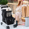 Pets Double Pet Stroller 4 Wheel Folding Dog Stroller with Water Cup Holder Cat Stroller Travel Carrier Stroller Jogger Stroller for Small Medium Dogs Cats Portable Storage Basket, Pink