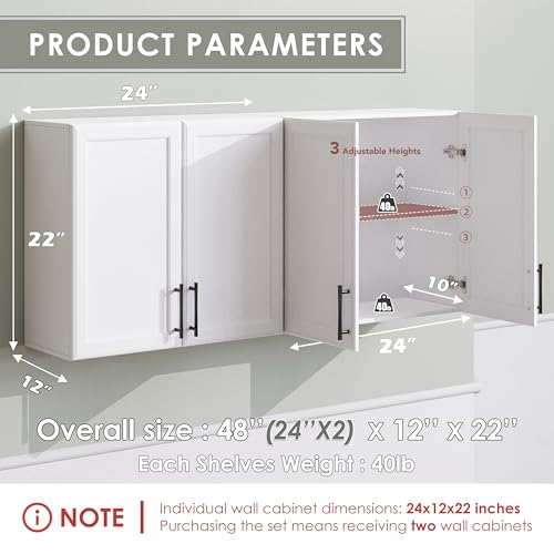 Wall Storage Cabinet with Two Shaker Doors and Shelf, Grey, 24"W, 2 Pcs N34755