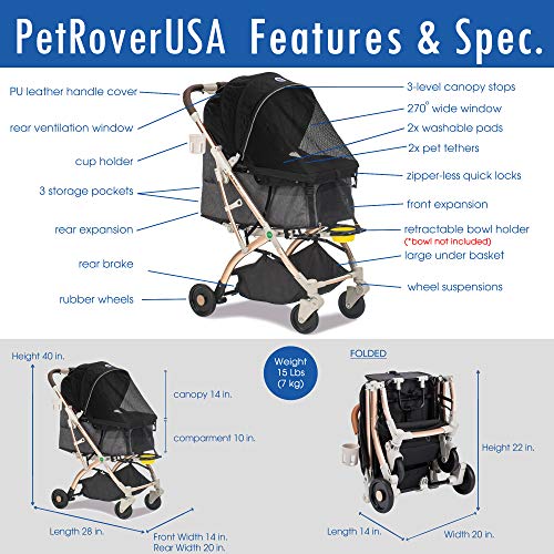 Pet Rover Lite Premium Light-Weight Pet Stroller with Aluminum Frame for Small & Medium Pets S333986