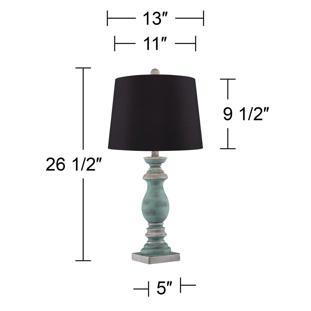 Regency Hill Patsy Country Cottage Table Lamps Set of 2, Blue Gray Washed Black, Faux Silk Drum Shade Z7718