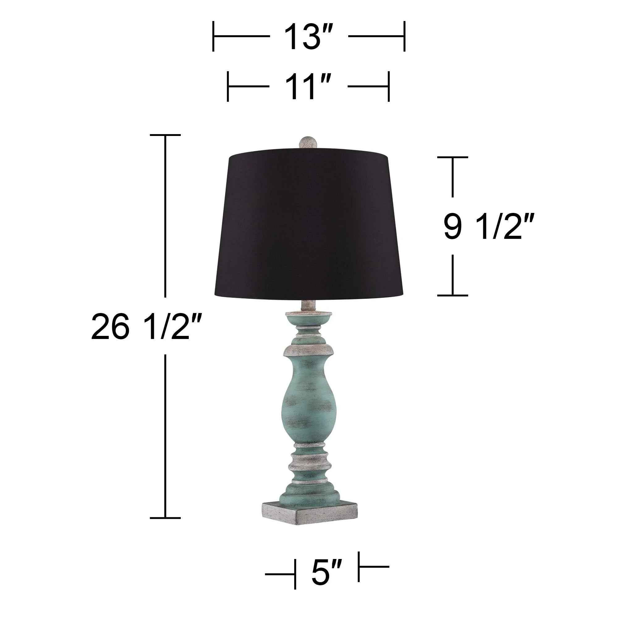 Regency Hill Patsy Country Cottage Table Lamps Set of 2, Blue Gray Washed Black, Faux Silk Drum Shade Z7718