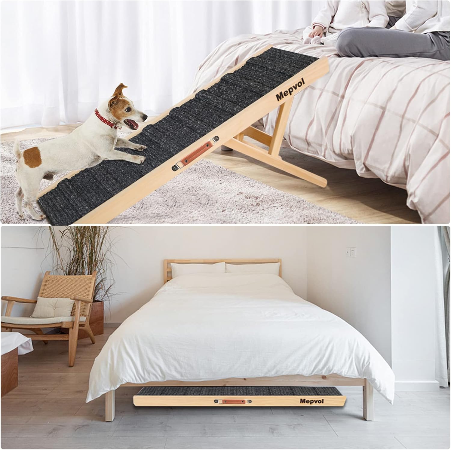 Dog Ramp Wooden Pet Ramp for Small Animals, 43.5" Long with 8 Steps, Folding O3735