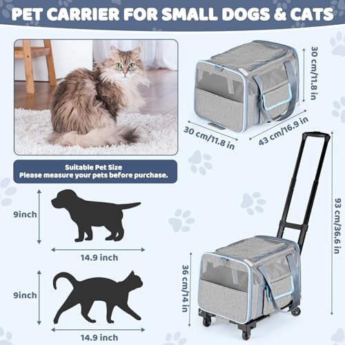 Pet Carrier for Small Dog Cat, Airline Approved Rolling Soft Sided Travel Bag Q516059