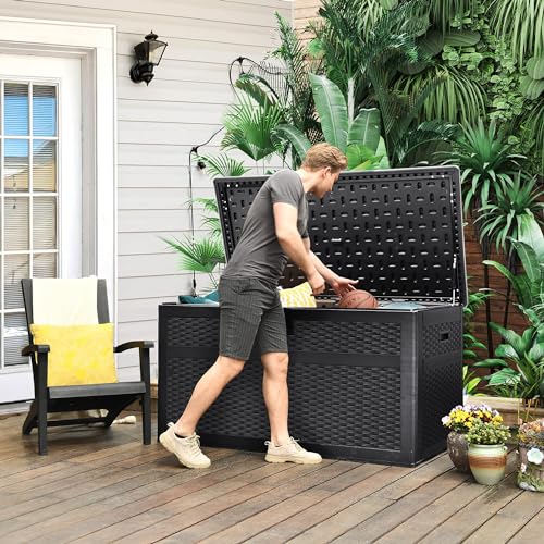 YITAHOME XXL 230 Gallon Deck Box, Double-Wall Resin Rattan Outdoor Storage, Lockable Waterproof (Gray) U617