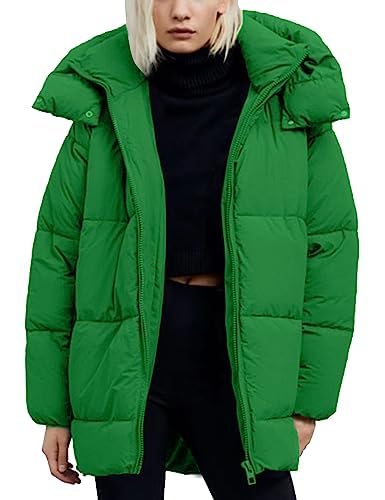 Womens Winter Hooded Quilted Puffer Jacket Mid-Length Thickened Down Padded Warm Coat Outerwear