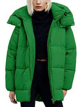 Womens Winter Hooded Quilted Puffer Jacket Mid-Length Thickened Down Padded Warm Coat Outerwear