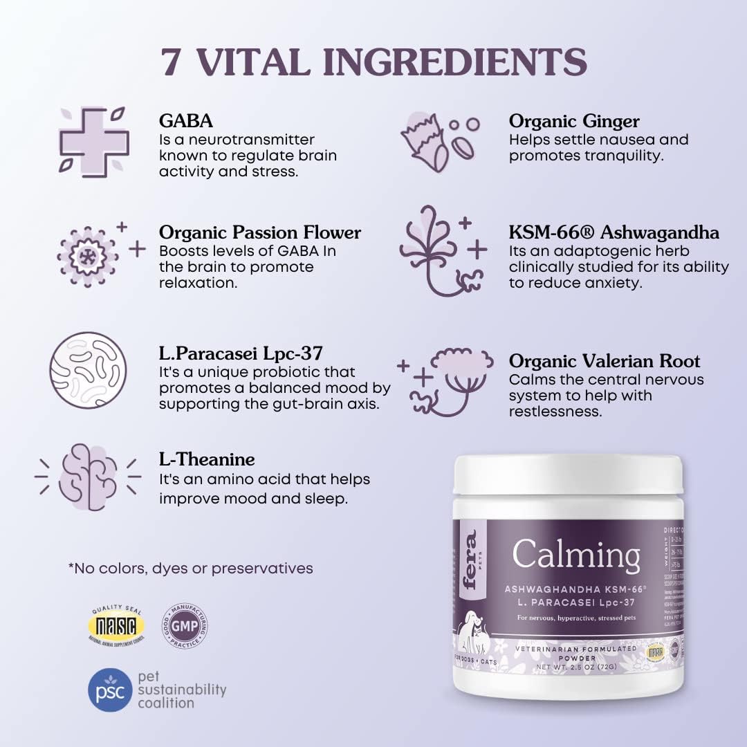 Fera Pets Calming Supplement for Dogs & Cats, Vet Created, GABA & Ashwagandha, 60 Scoops W32394