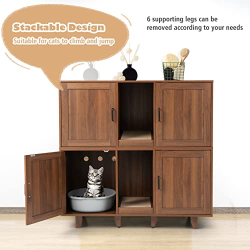 Tangkula Double Cat Litter Box Enclosure Cabinet with Scratching Board, Grey Oak A19110