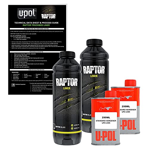 CUSTOM SHOP U-Pol Raptor Tintable Urethane Spray-On Truck Bed Liner Kit and Custom Coat Spray Gun with Regulator, 8 Quart Kit