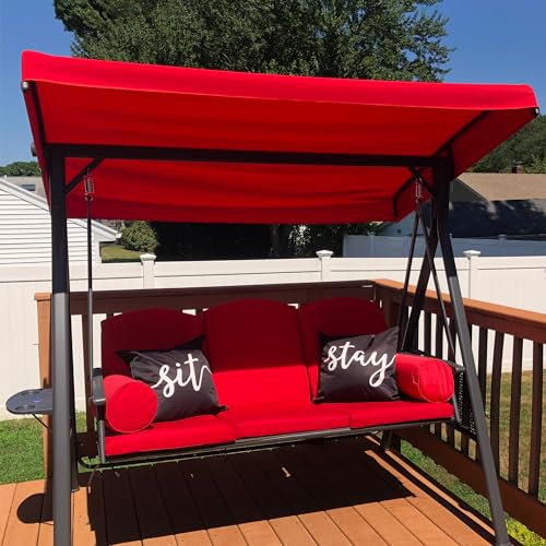 PURPLE LEAF Outdoor Patio Porch Swing with Adjustable Canopy, 3-Seat Bench, Grey W393