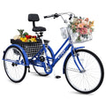 26 Inch 7 Speed Adult Tricycle, 3 Wheel Beach Cruiser Bike with Backrest and Baskets V183109