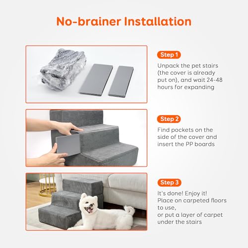 Pawque 4-Step Dog Stairs for Small Dogs Cats, High Bed Couch, Non-Slip Washable Cover C690